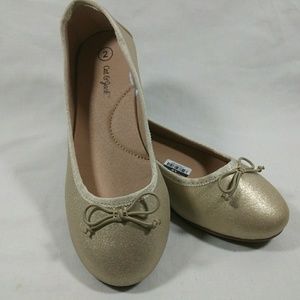 Gold sparkling glitter bow flats